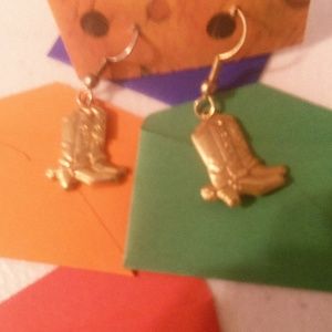 Handmade Cowboy or Cowgirl boot Gold tone Earrings
